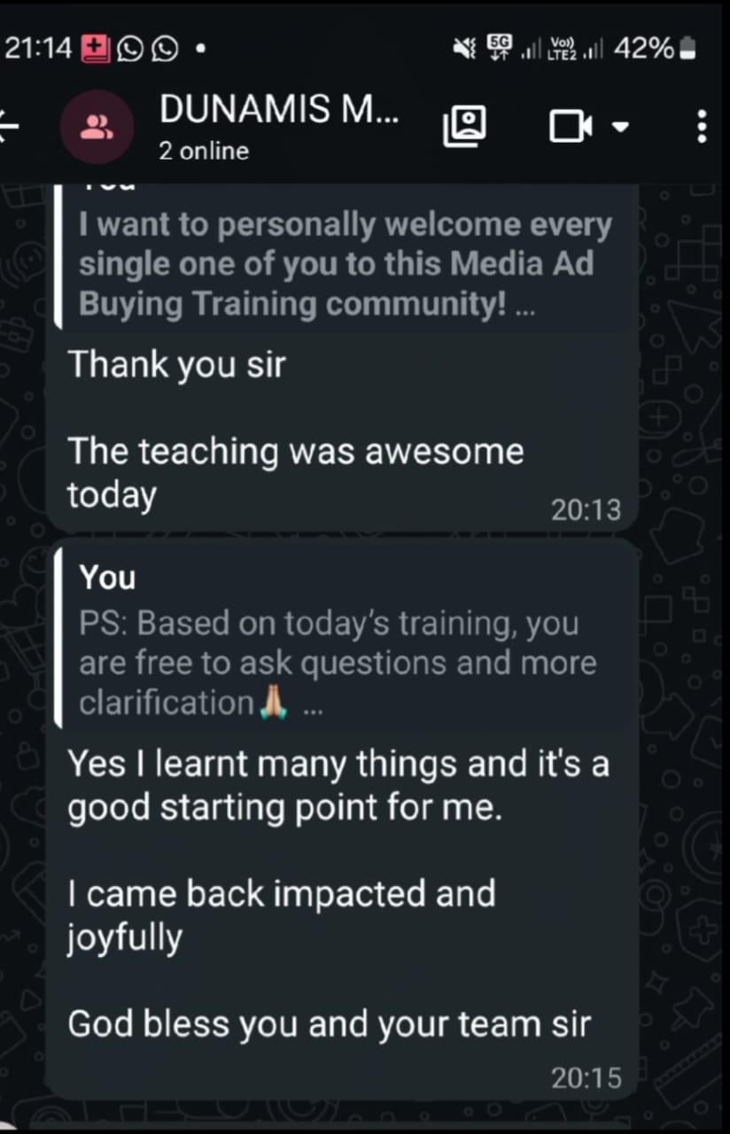 Participant testimonial screenshot