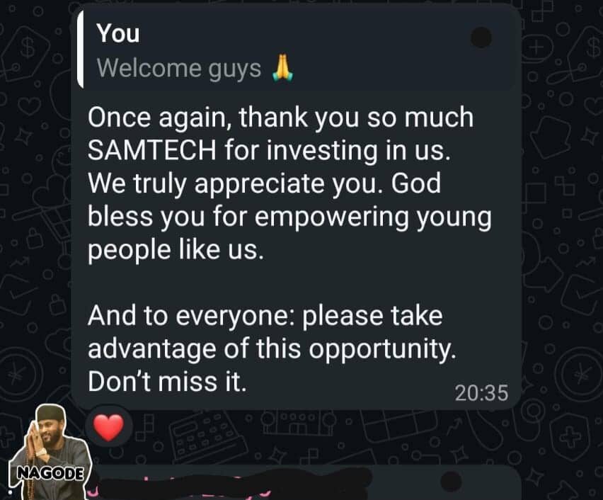 Participant testimonial screenshot