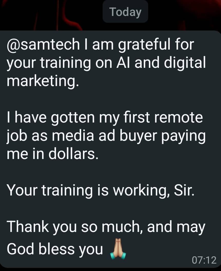 Participant testimonial screenshot